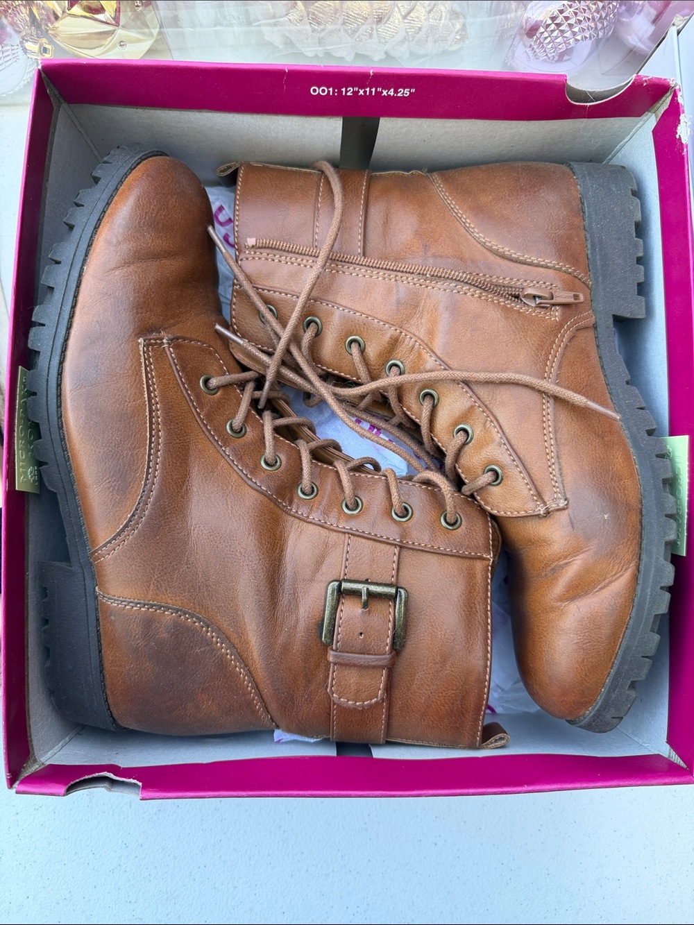 Soda Women's Brown Lace-Up Combat Booties with Buckle